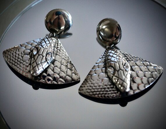 Vintage Snake Silver Brooch/Pin & Earrings - image 3