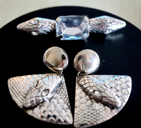 Vintage Snake Silver Brooch/Pin & Earrings - image 1