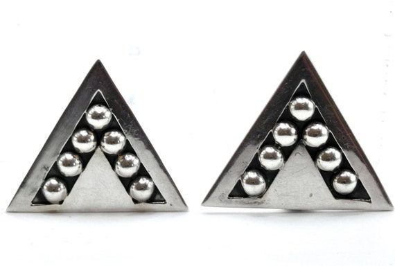 Vintage Sterling Silver Taxco Triangular Earrings - image 1