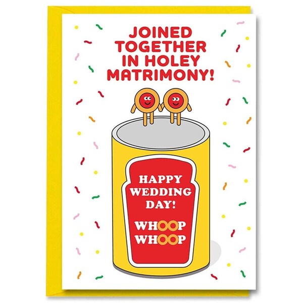 Joined Together In Holy Matrimony Card, Funny Pun Wedding Day Congratulations Card, Foodie Wedding Card, Newly Weds, Just Married Card