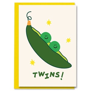 Twins Card, Cute Fun Peas New Baby Twins Birth Card