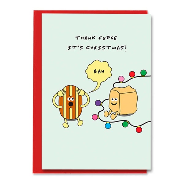 Merci F*ck Fudge C’est Noël Bah Humbug Card, Funny Cheeky Christmas Pun Card