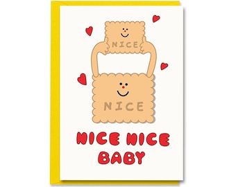 Funny Baby Card, Nice Nice Baby Biscuit Cute New Baby Card For New Mum, First Time Mum, Congratulations New Parents, Newborn, A6 Card