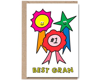 World's Best Gran Card, Cute Fun Best Gran Birthday Card, Mother's Day Card For Gran