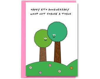 5th Anniversary Card, Wood Anniversary Card, Funny Cute Fifth 5 Years Happy Wedding Anniversary Card For Husband, Wife, Couple