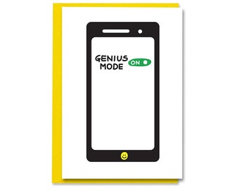 Genius Mode Phone Funny Well Done Exam Results Card, Passed Exams, GCSE, A Levels, University Congratulations Card For Her, Him