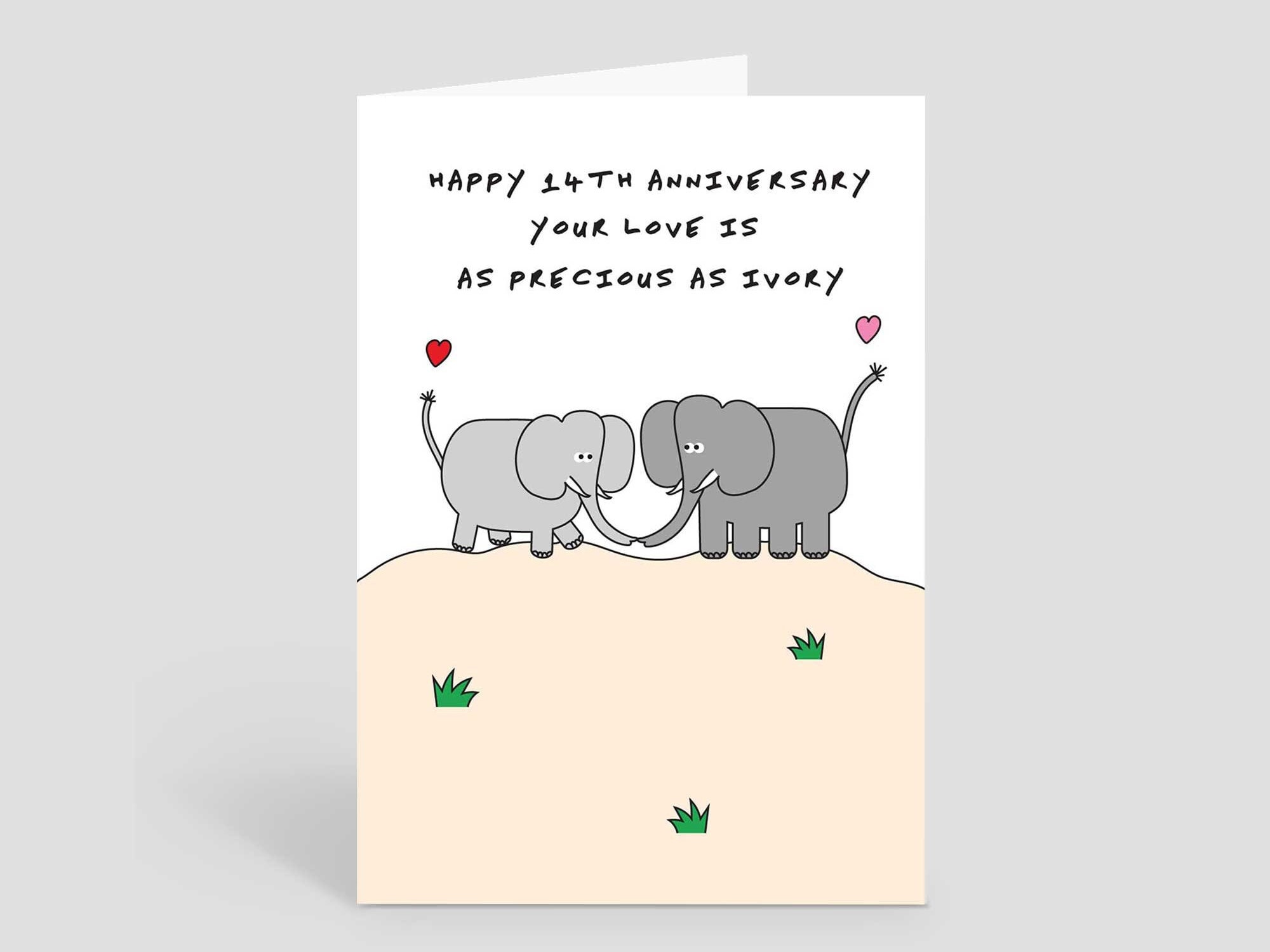14th Anniversary Card, Ivory Wedding Anniversary Card for Wife, Husband