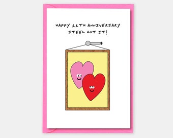 11th Anniversary Card, Steel Anniversary Card, Funny Happy 11 Year Together Eleventh Wedding Anniversary Love Card For Husband, Wife, Couple