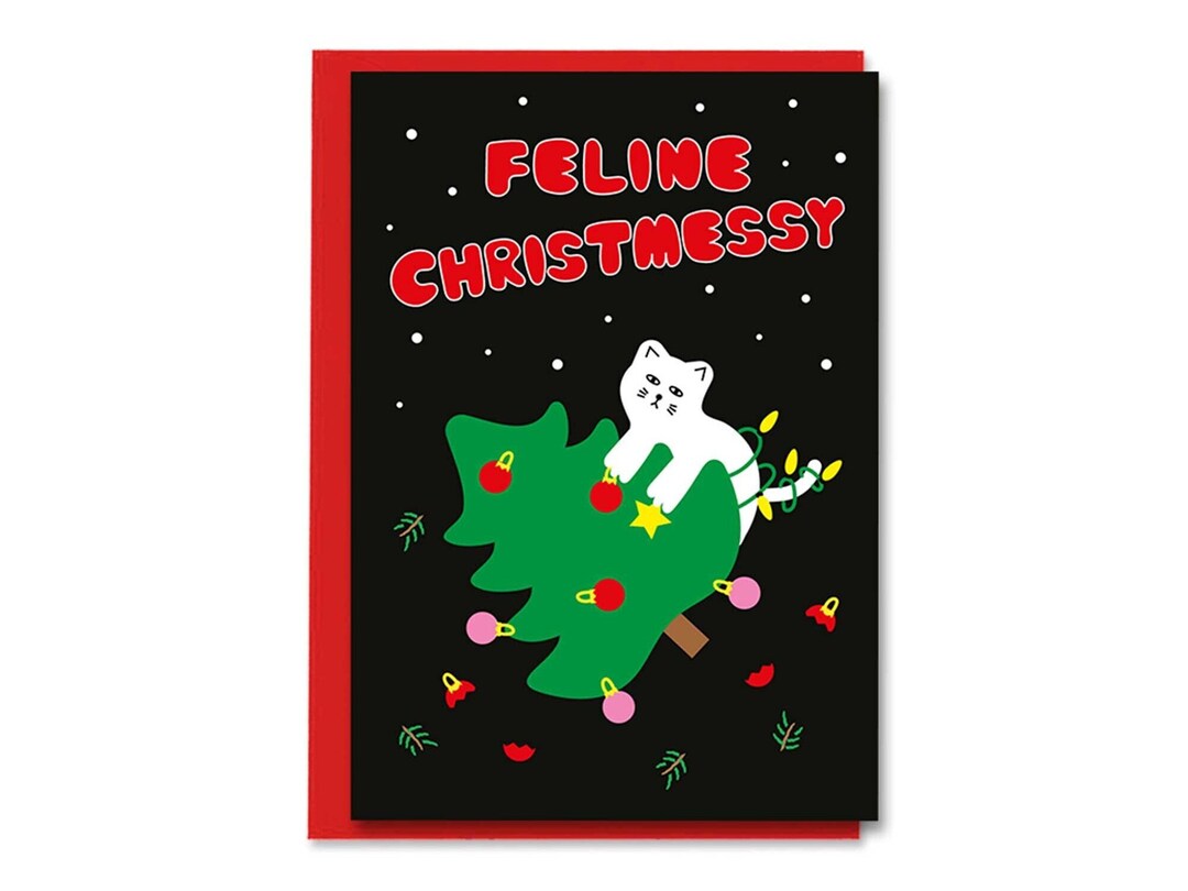 Feline Christmessy Grumpy White Cat Christmas Card Funny - Etsy