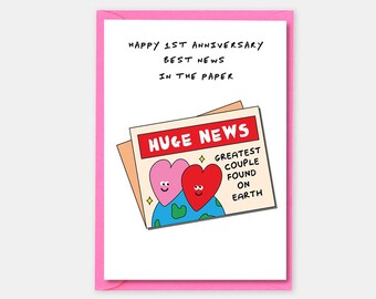 1st Anniversary Card Paper Anniversary Card, Funny 1 Year First Happy Wedding Anniversary Card For Wife, Husband, Couple, Best News In Paper