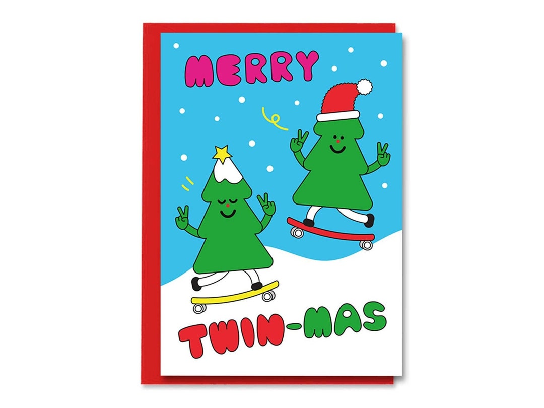 Merry Twinmas Twins Christmas Tree Card, Cute Fun Christmas Card for Twin, for Wombmate, Twin