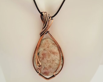 Sunstone Worry Stone Wire Wrapped Pendant Necklace, Stress Relief, Reiki Infused Jewelry, Healing Jewelry, 7th Anniversary Gift For Wife