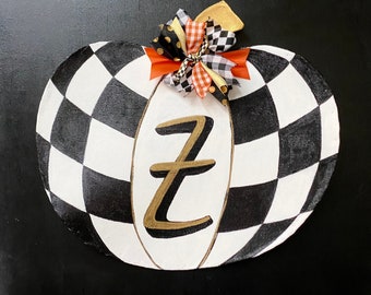 Aluminum Screen Fall Thanksgiving Pumpkin with Personalized Initial Door Hanger Wreath