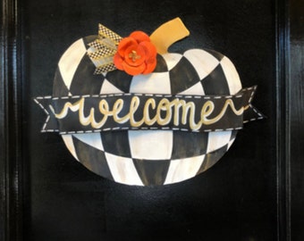 FALL DOOR HANGER / Screen Wire Thanksgiving Door Hanger, Pumpkin Door Hanger, Welcome Pumpkin Door Hanger