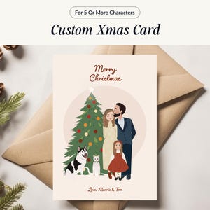 Custom Christmas Family Portrait with Pets, Holiday Cartoon for 5+ Characters, Personalized Digital Xmas Card, Pet and Family Christmas Gift