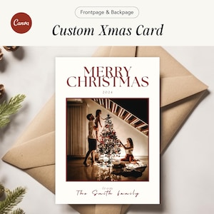 Tarjeta con foto de Navidad, plantilla de tarjeta festiva, plantillas personalizadas de Canva, tarjeta con foto familiar, tarjeta de Navidad, imprimible, tarjeta DIY
