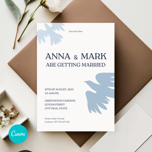 Hochzeitseinladung digital, Einladungskarten, Canva-Vorlagen, Vogel-Einladungsvorlage, Hochzeitseinladungsset, Moderne Hochzeitseinladung