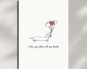 Biglietto di San Valentino con bassotto | Download digitale stampabile | Biglietto di auguri minimalista