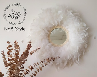 JUJU MIRROR, Feather round mirror wall decor, Boho mirror wall decor, Juju hat, Feather wall decor, Juju hat wall decor, Round mirror decor