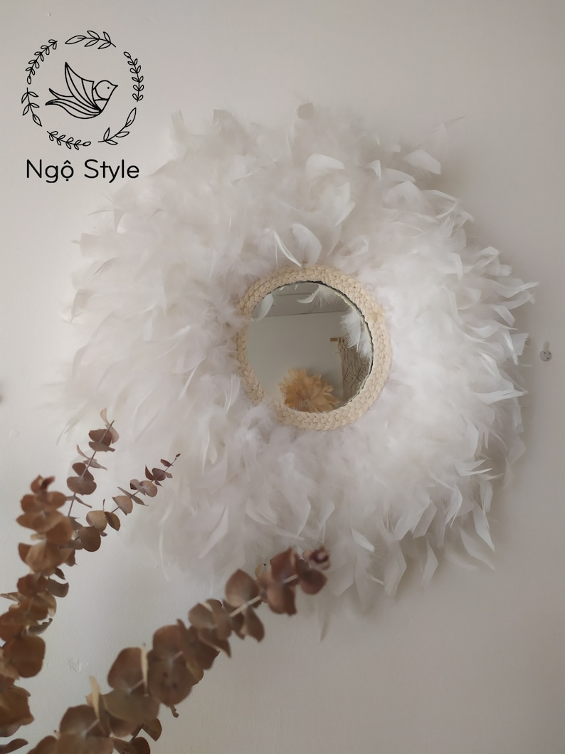 JUJU MIRROR Feather Round Mirror Wall Decor Boho Mirror Wall Etsy