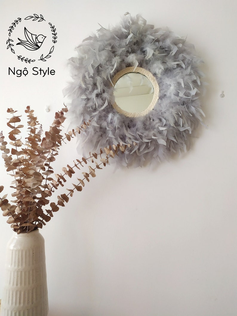 JUJU MIRROR Feather Round Mirror Wall Decor Boho Mirror Wall Etsy