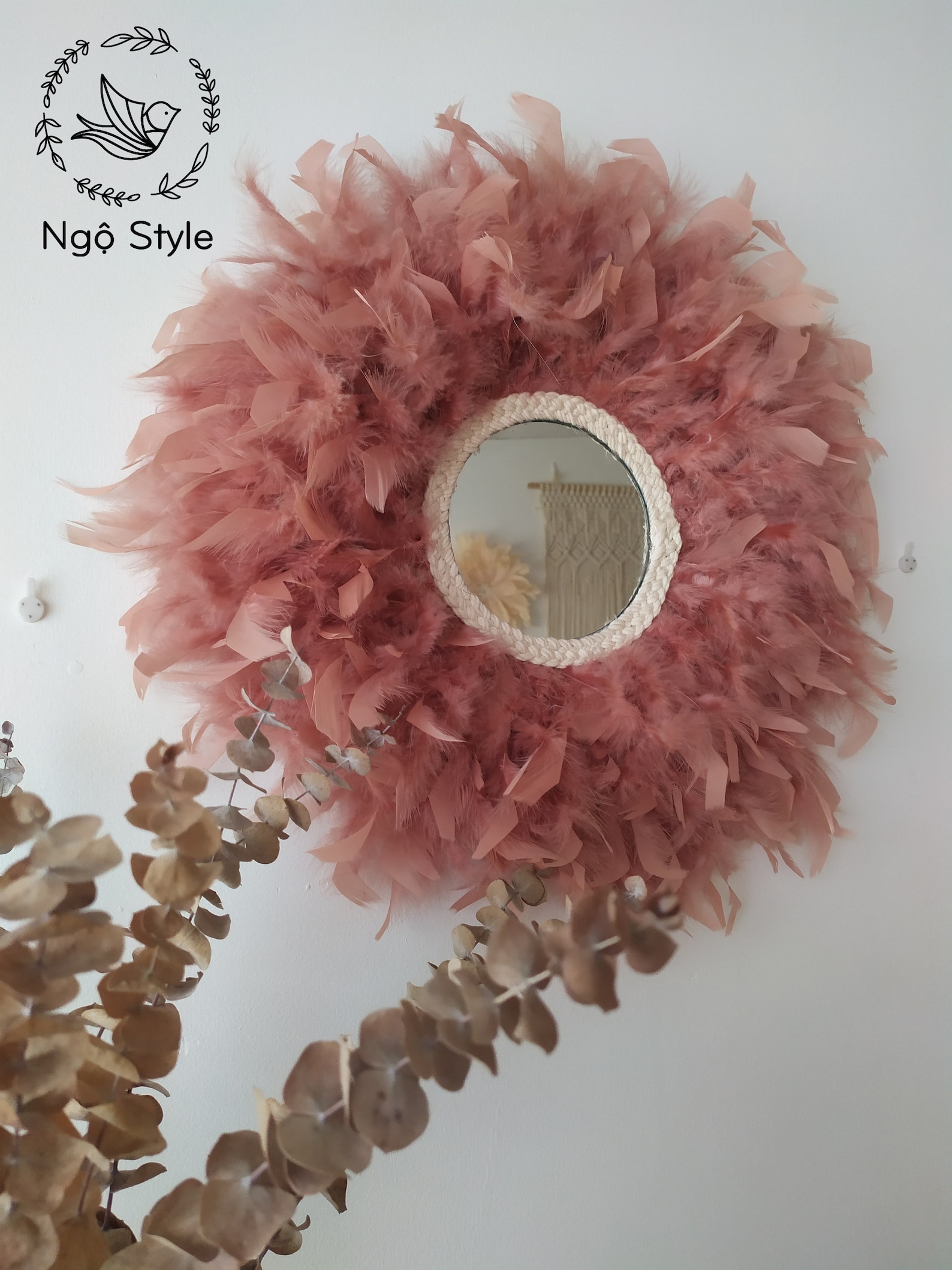 JUJU MIRROR Feather Round Mirror Wall Decor Boho Mirror Wall Etsy