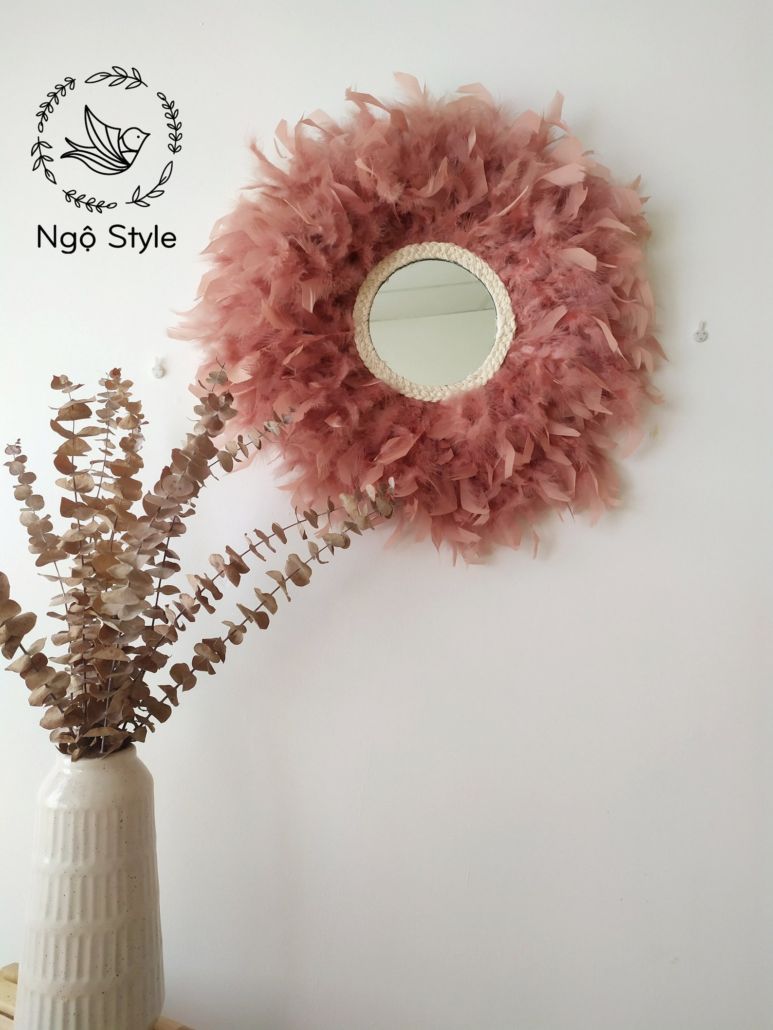 JUJU MIRROR Feather Round Mirror Wall Decor Boho Mirror Wall Etsy