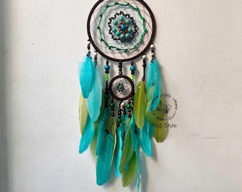 Handmade Turquoise Green Dreamcatcher – Large Boho DreamCatcher, Native Style Wall Hanging