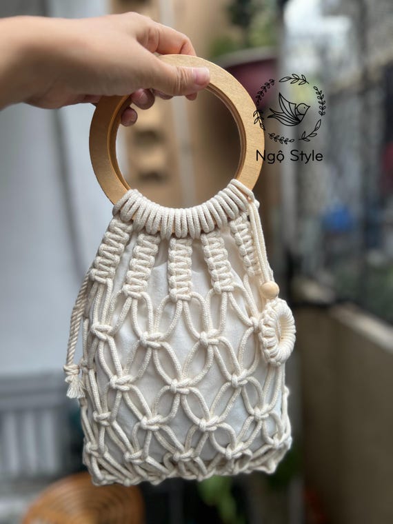 Borsa A Rete Porta Giocattoli Boho In Macramè Bianco, Con Gancio - Amaca Per Peluche, Decorazione Stanza Bambini