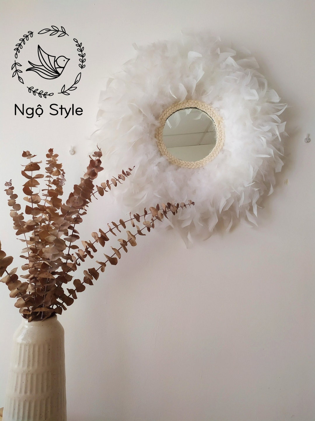 JUJU MIRROR Feather Round Mirror Wall Decor Boho Mirror Wall Etsy