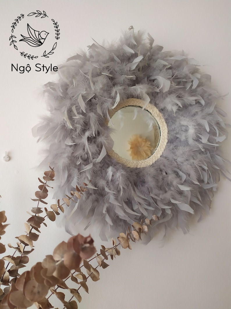 JUJU MIRROR Feather Round Mirror Wall Decor Boho Mirror Wall Etsy