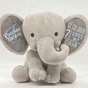 Baby's Birth Stats  Elephant Plush , Personalized Stuffed Animal, , Baby Gift, Baby Birth Stats, Baby Announcement
