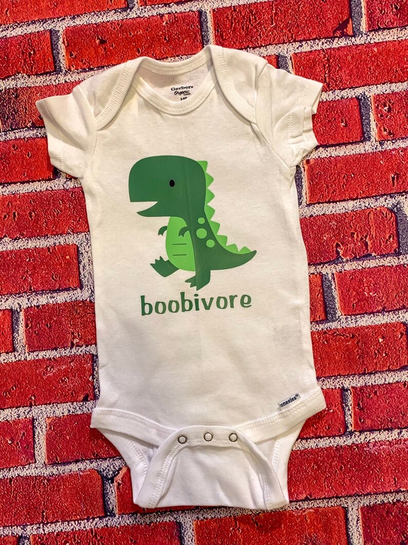 Boobivore Dinosaur Baby Bodysuit Funny Onesie Baby Shower Gift image 1