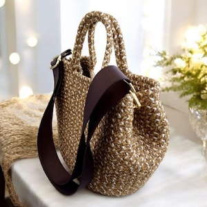 Handmade straw look bag, lightweight crossbody tote with adjustable strap, summer shoulder purse, woven boho bag for women