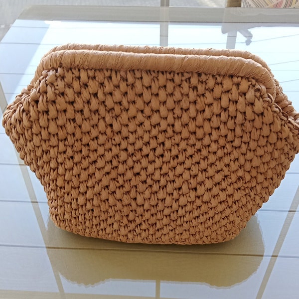 Clutch bag moderne en raphia, sac à main en raphia fait main, pochette en paille tricotée, pochette en paille, sac à main en osier