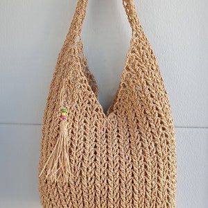Sac besace en paille naturelle, sac à main en crochet unique fait main, grand sac à bandoulière à grande capacité, sac moderne en paille