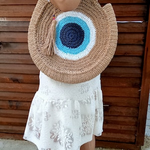 Borsa rotonda di paglia, borsa in filato di carta lavorato a maglia, regalo per lei, borsa a tracolla, borsa estiva di paglia, borsa