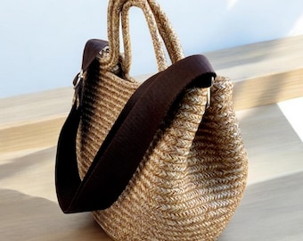 Umhängetasche im Stroh-Look mit verstellbarem Riemen, Damen-Handtasche für jeden Tag, leichte Handtasche für den täglichen Gebrauch, handgemachtes Geschenk zum Muttertag