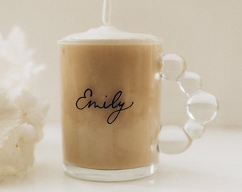 Tasse en verre personnalisée avec inscription texte souhaité tasse à café individuelle tasse à thé cadeau de fête des mères cadeau d'anniversaire
