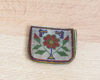 Beaded coin purse made by prisoners , beadwork coin purse, embroidery, antiques textile, white purse , handmade beaded coin purse , textile,