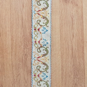Antique Ottoman Embroidery Textile: 3&quot; x 58&quot; Turkish Cotton Wool