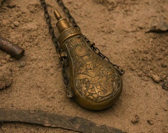 Antique Style Brass Gunpowder Flask: Ottoman Decor (2" x 5")