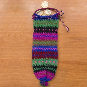 Handmade Ottoman-Style Drawstring Coin Pouch – Natural Dyed Wool, 10x25 cm (3.9&quot;x9.8&quot; feet)