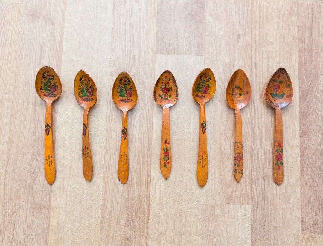 Set of 7 Vintage Wooden Spoon, Kitchen Decor Wooden Spoon, Boho Decor