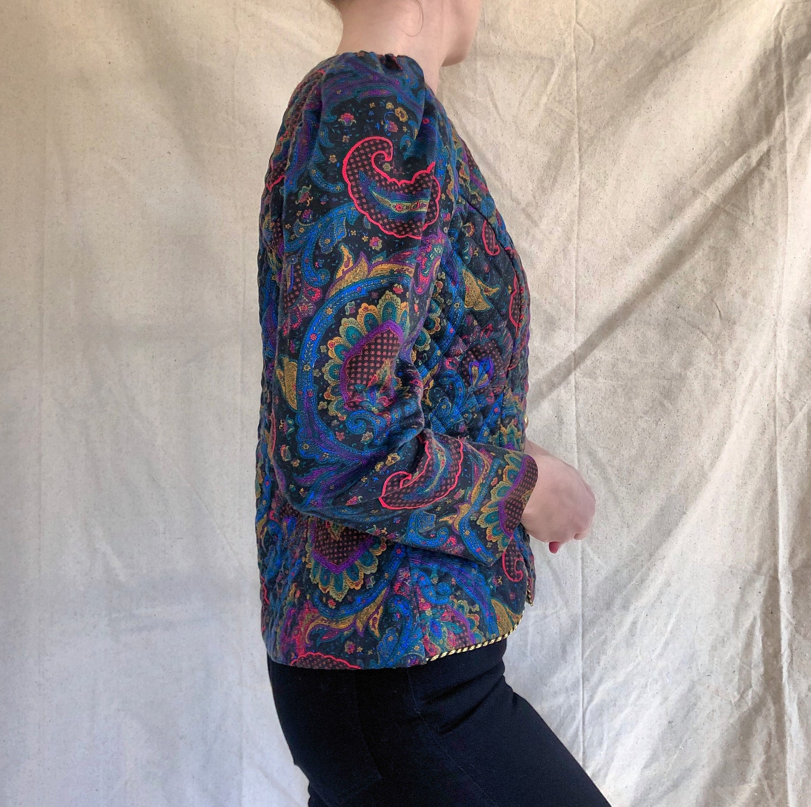 Vintage Paisley Puff Sleeve Quilted Jacket With Gold Buttons Etsy