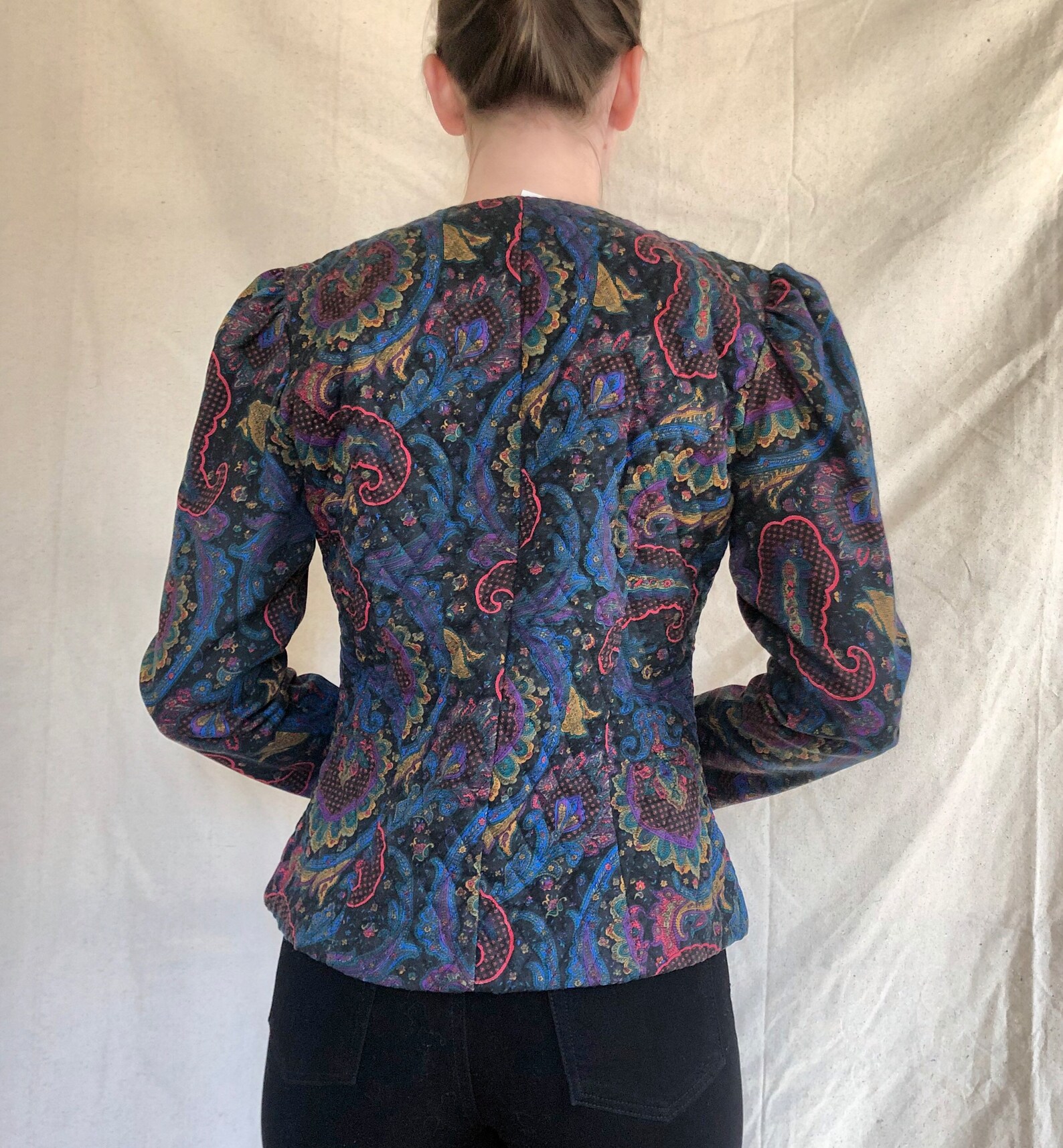 Vintage Paisley Puff Sleeve Quilted Jacket With Gold Buttons Etsy