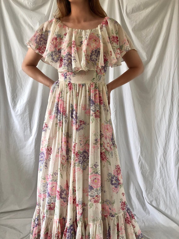 80s Oscar de la Renta Floral Ruffle Dress | Small