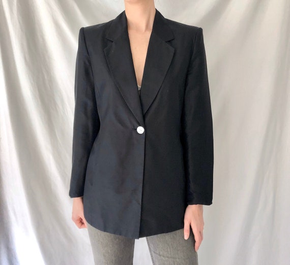 90s Black Silk Blazer with Abalone Shell Buttons Small | Etsy