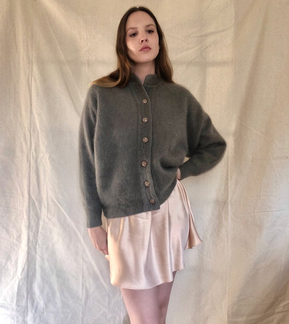 Vintage Dolman Sleeve Gray Angora Cardigan Jacket