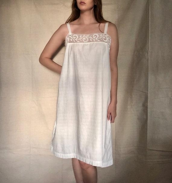 Antique Edwardian Crochet Top Cotton Chemise Slip